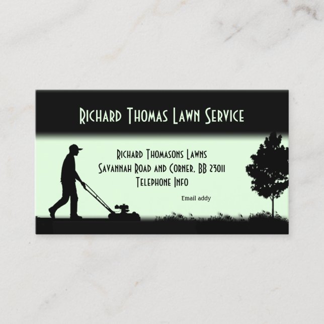 Lawn Service Landscape Light Green Business Card (Front)