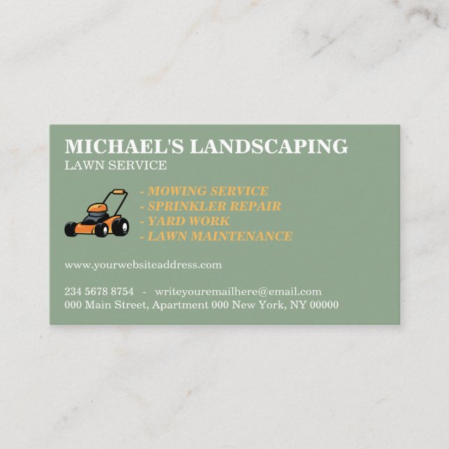 Lawn Service Landscape Mowing Grass Business Card (Front)