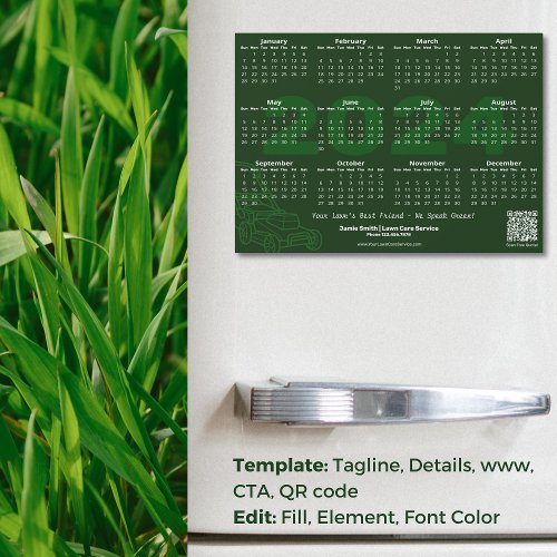 Lawn Service QR code Green 2024 Calendar Magnet