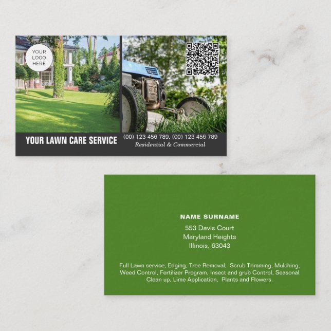 Lawncare business card with photo double sided (Front/Back)