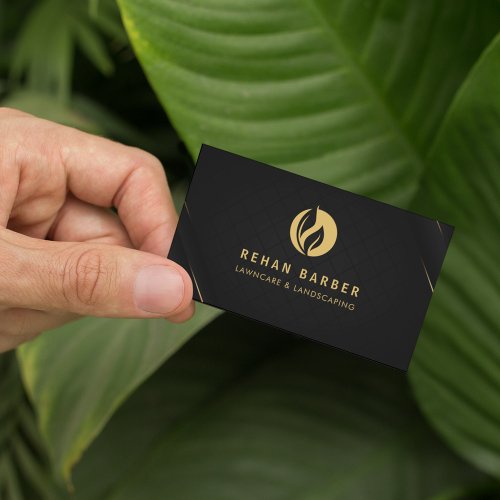 Lawncare  Landscaping Black  Gold Business Card