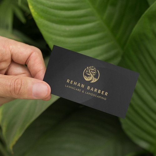 Lawncare  Landscaping Gold Tree Logo Business Card