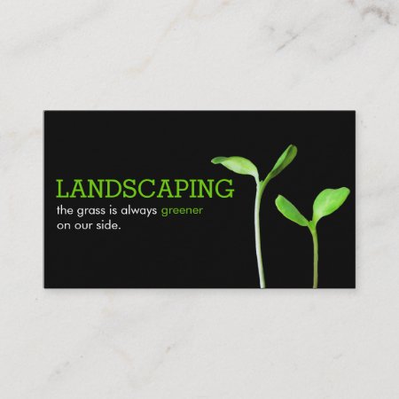 Lawncare Landscaping Lawn Green Sprouts Black Business Card