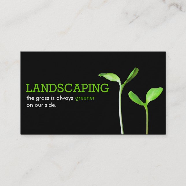 Lawncare Landscaping Lawn green sprouts black Business Card (Front)