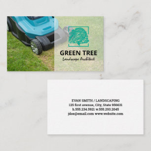 Lawnmower Cut Grass Tree Logo Business Card