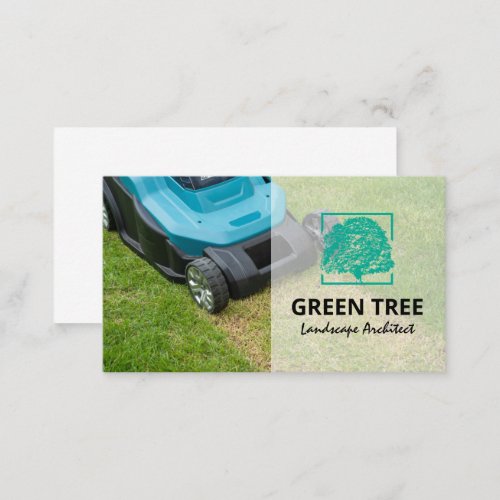 Lawnmower Cut Grass  Tree Logo Business Card