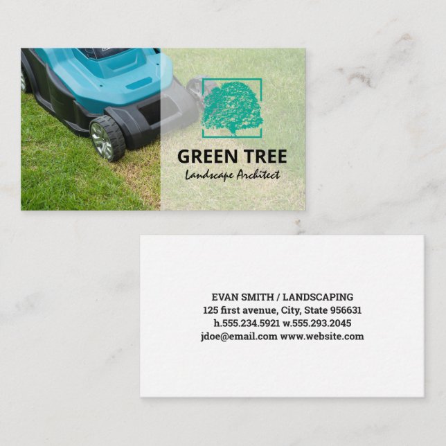 Lawnmower Cut Grass | Tree Logo Business Card (Front/Back)