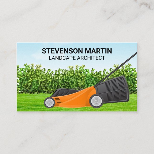 Lawnmower Cutting Grass | Landscaping Business Card (Front)