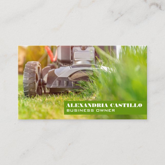 Lawnmower | Cutting Tall Grass | Landscaping Business Card (Front)
