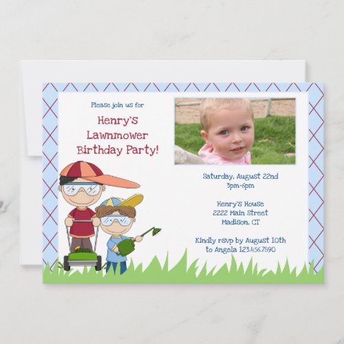 Lawnmower Landscaping Birthday Party Invitation