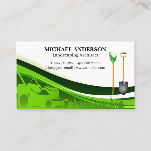 Lawnmower | Landscaping Tools Business Card (Front)