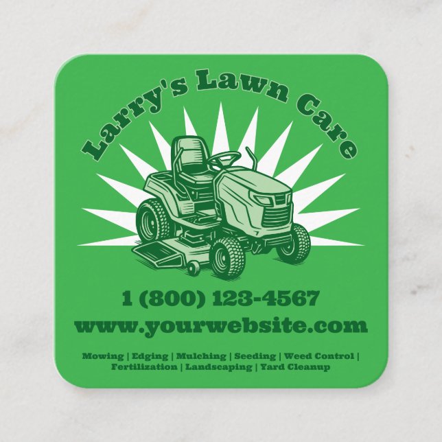 Lawnmower Lawn Care Business Template Square Business Card (Front)