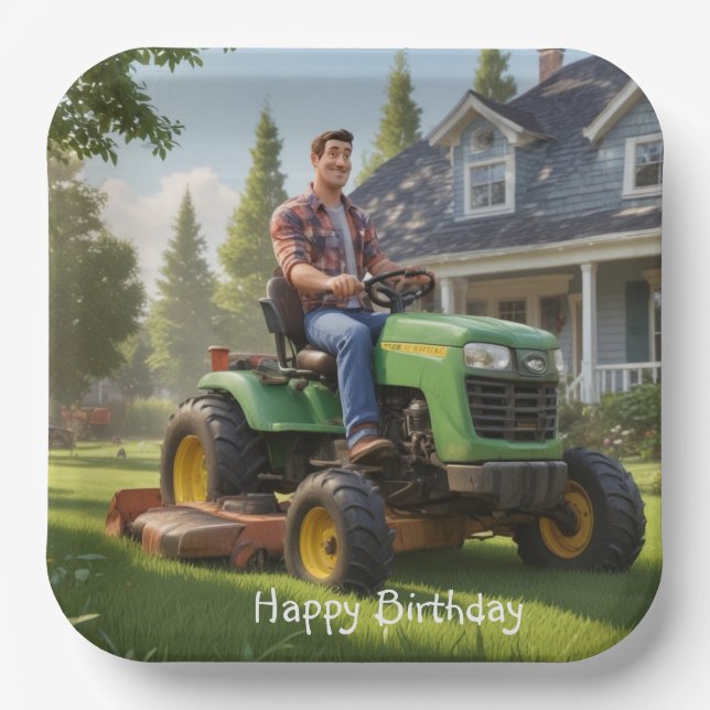Lawnmower Man Birthday Paper Plates (Front)