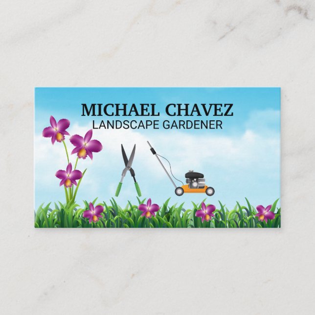 Lawnmower Sky | Gardening Tools  Business Card (Front)