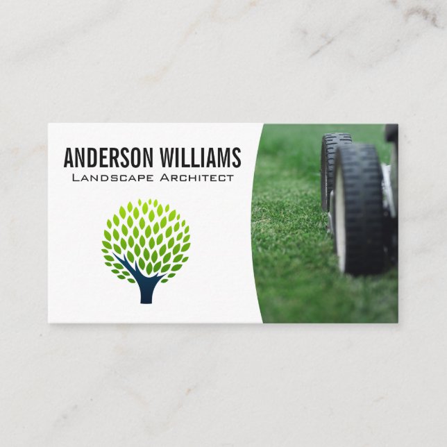 Lawnmower | Stylized Tree Logo Business Card (Front)