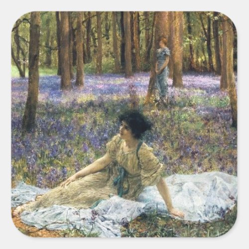 Lawrence Alma Tadema Bluebells Square Sticker