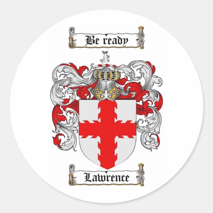 LAWRENCE FAMILY CREST - LAWRENCE COAT OF ARMS CLASSIC ROUND STICKER