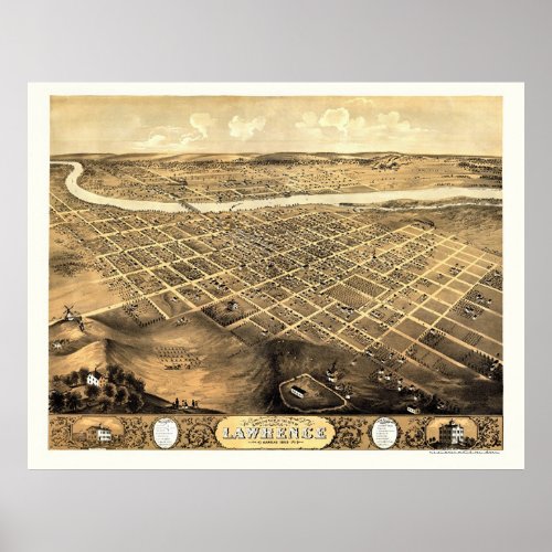 Lawrence KS Panoramic Map _ 1869 Poster