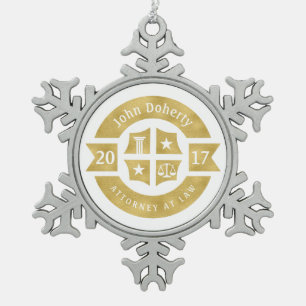 Lawyer 2017 Attorney At Law   Decorative Golden Snowflake Pewter Christmas Ornament
