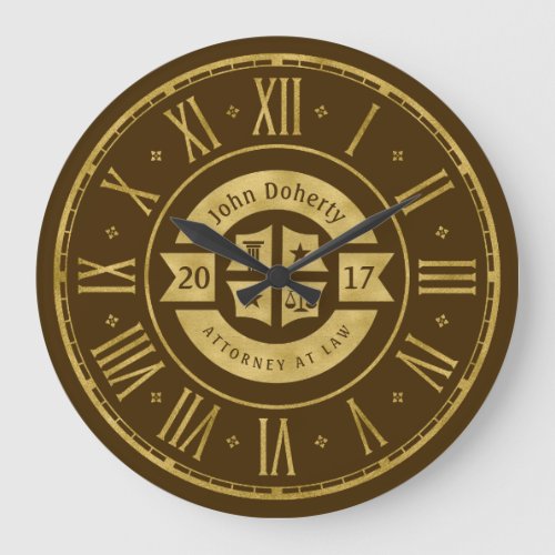 Lawyer 201X Attorney At Law  Elegant Gold Brown Large Clock