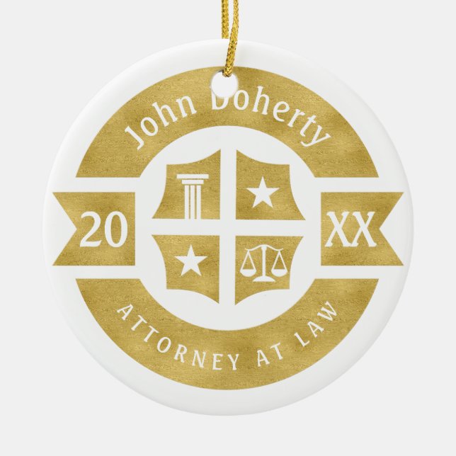 Lawyer 20XX Attorney At Law | Decorative Golden Ceramic Ornament (Front)