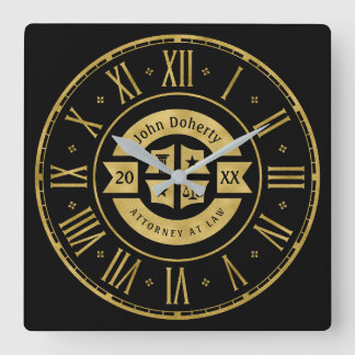 Lawyer 20XX Attorney At Law | Elegant Gold Black Square Wall Clock