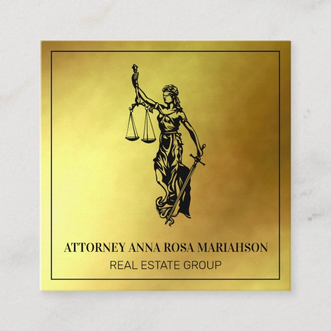 *~* Lawyer AP15 Attorney Justice Scales Gold Foil Square Business Card (Front)