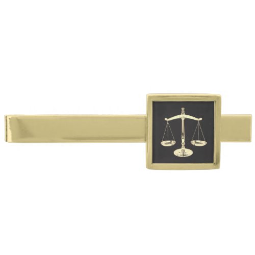 Lawyer Attorney at Law 3D Gold Justice Scales Gold Finish Tie Bar
