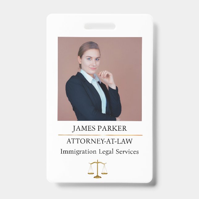 Lawyer Attorney At Law Classy White Badge (Front)