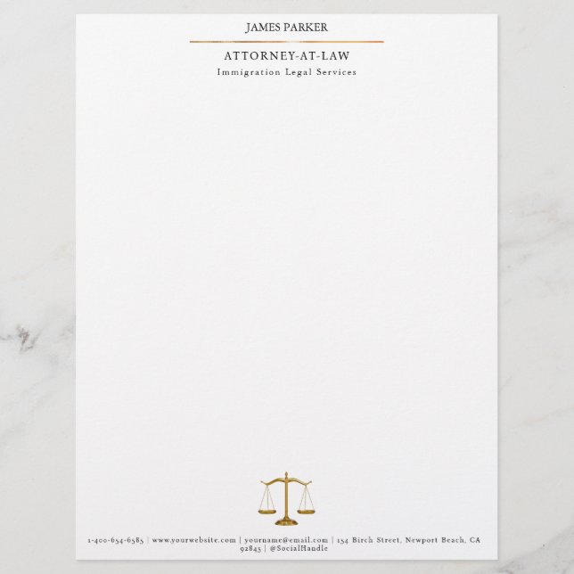 Lawyer Attorney At Law Classy White Letterhead (Front)