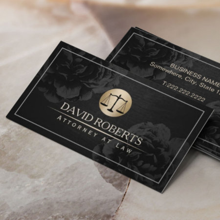 Lawyer Attorney At Law Elegant Black Floral Business Card