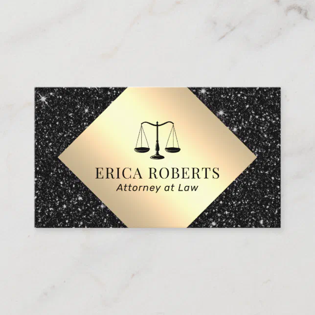 Lawyer Attorney at Law Gold Label Black Glitter Business Card | Zazzle