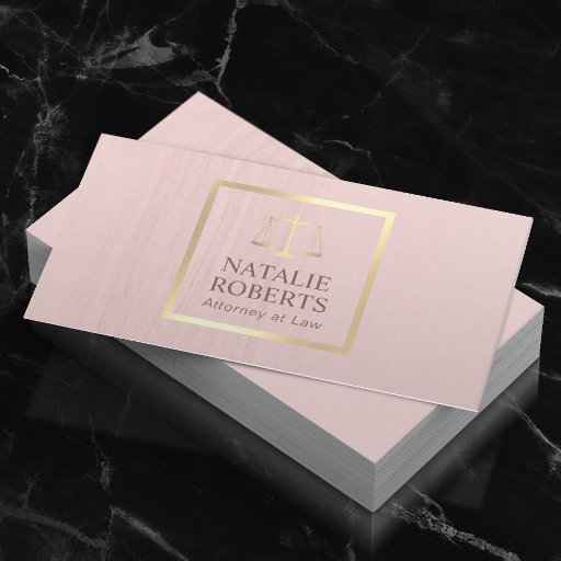 Customizable Lawyer Attorney at Law Gold Scale Blush Pink Business Card
