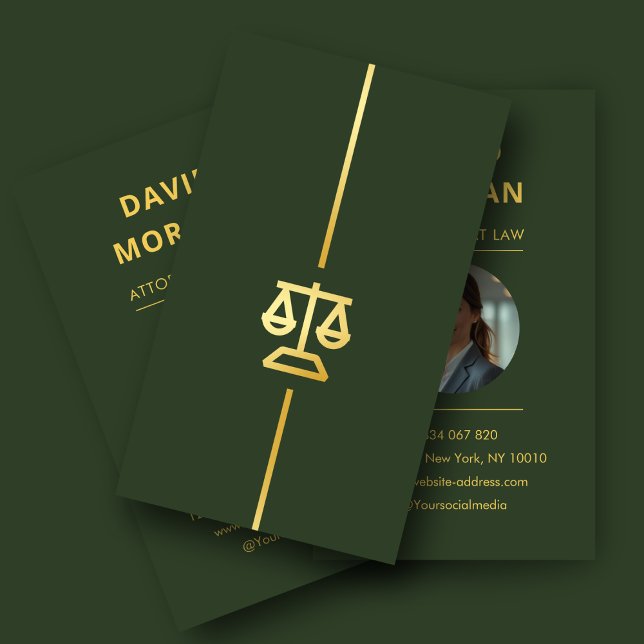  Lawyer Attorney at Law Gold Scale Stripes photo  Business Card (Creator Uploaded)