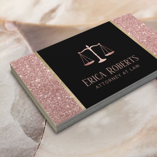 Customizable Lawyer Attorney at Law Modern Rose Gold Glitter Business Card
