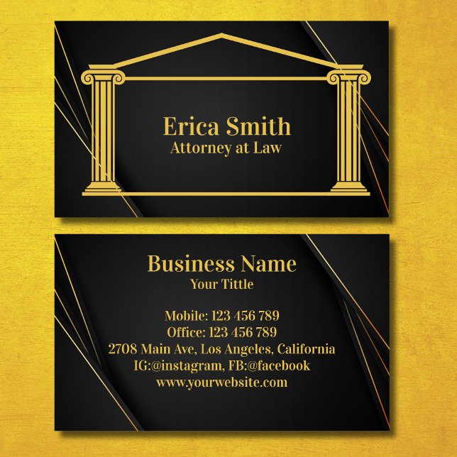 Lawyer Attorney at Law Professional Back and Gold Business Card (Creator Uploaded)