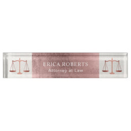 Lawyer Attorney at Law Rose Gold Scale of Justice Desk Name Plate