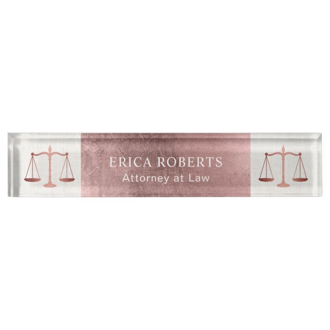 Lawyer Attorney at Law Rose Gold Scale of Justice Desk Name Plate (Front)