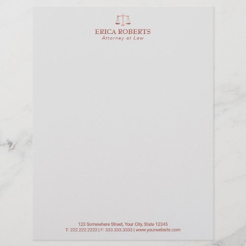 Lawyer Attorney at Law Rose Gold Scale of Justice Letterhead