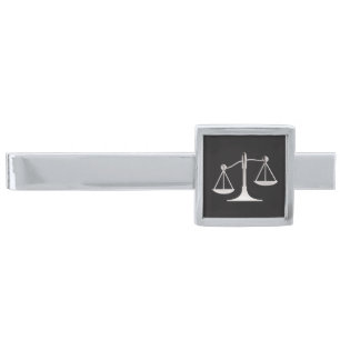Lawyer Attorney at Law Silver Justice Scales Silver Finish Tie Bar