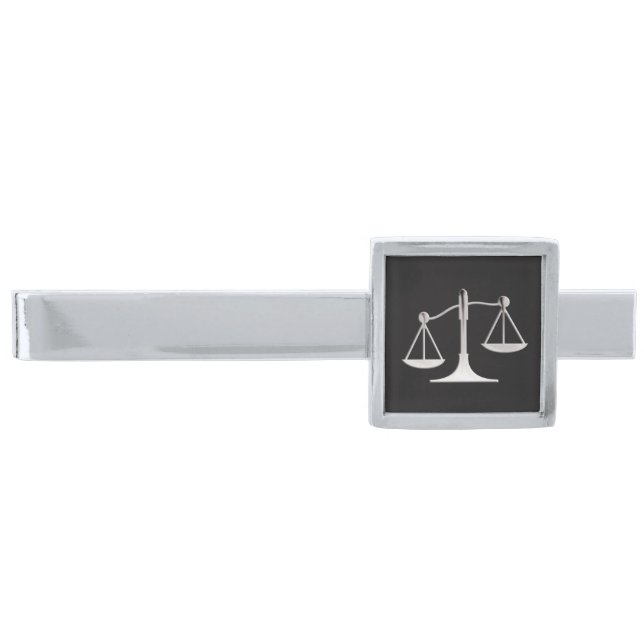 Lawyer Attorney at Law Silver Justice Scales Silver Finish Tie Bar (Front)