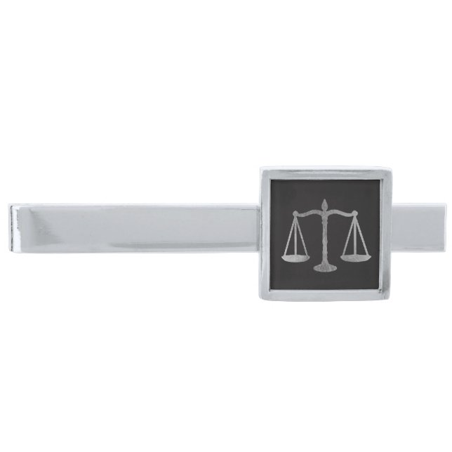 Lawyer Attorney at Law Silver Scale of Justice Finish Tie Bar (Front)