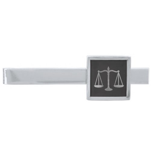 Lawyer Attorney at Law Silver Scale of Justice Silver Finish Tie Bar