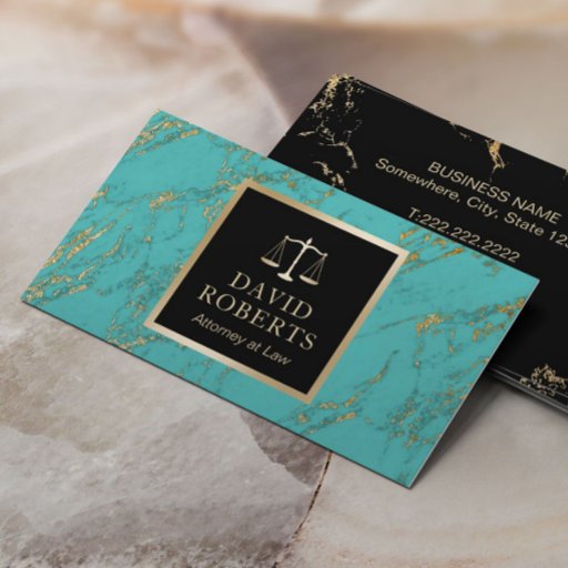 Customizable Lawyer Attorney at Law Trendy Turquoise &amp; Gold Business Card