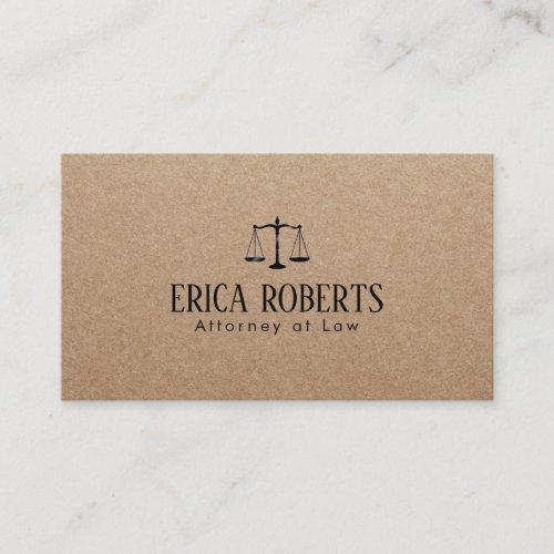 Lawyer Attorney Black Scale Logo Rustic Kraft Business Card