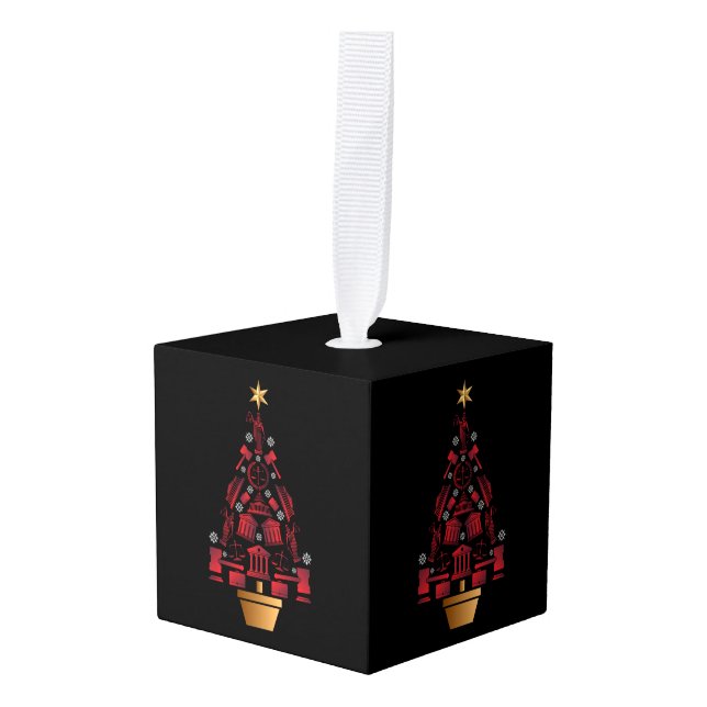 Lawyer Attorney Christmas Tree Cube Ornament (Front Angled)