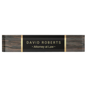 Lawyer Attorney Classic Black & Gold Wood Texture Desk Name Plate