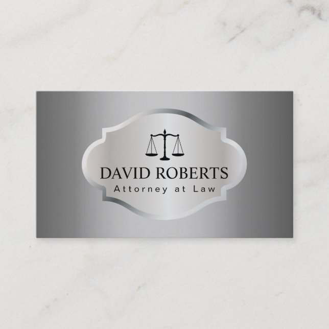 Lawyer Attorney Elegant Modern Silver Metallic Business Card (Front)