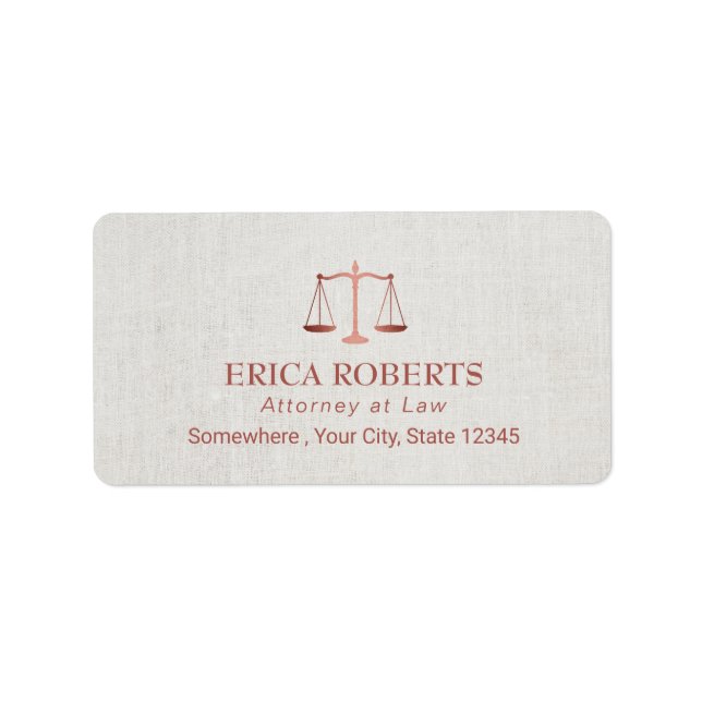 Lawyer Attorney Foil Rose Gold Classy Linen Label (Front)