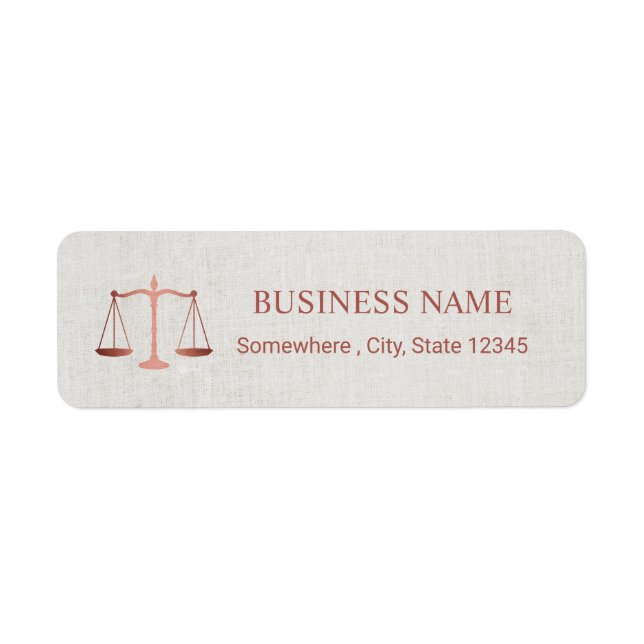 Lawyer Attorney Foil Rose Gold Elegant Linen Label (Front)